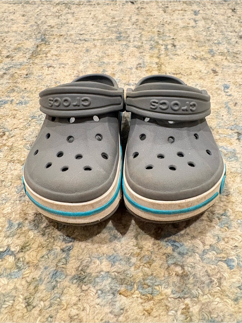 CROCS Kids Classic Clog in Gray with Teal Stripe